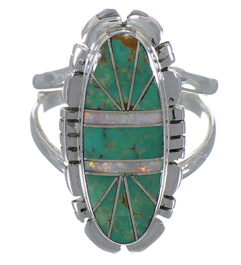 Turquoise And Opal Inlay Southwestern Silver Ring Size 6-3/4 AX52637